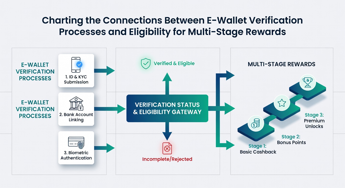 Diagram mapping e-wallet verification flows to reward program stages on digital gambling platforms
