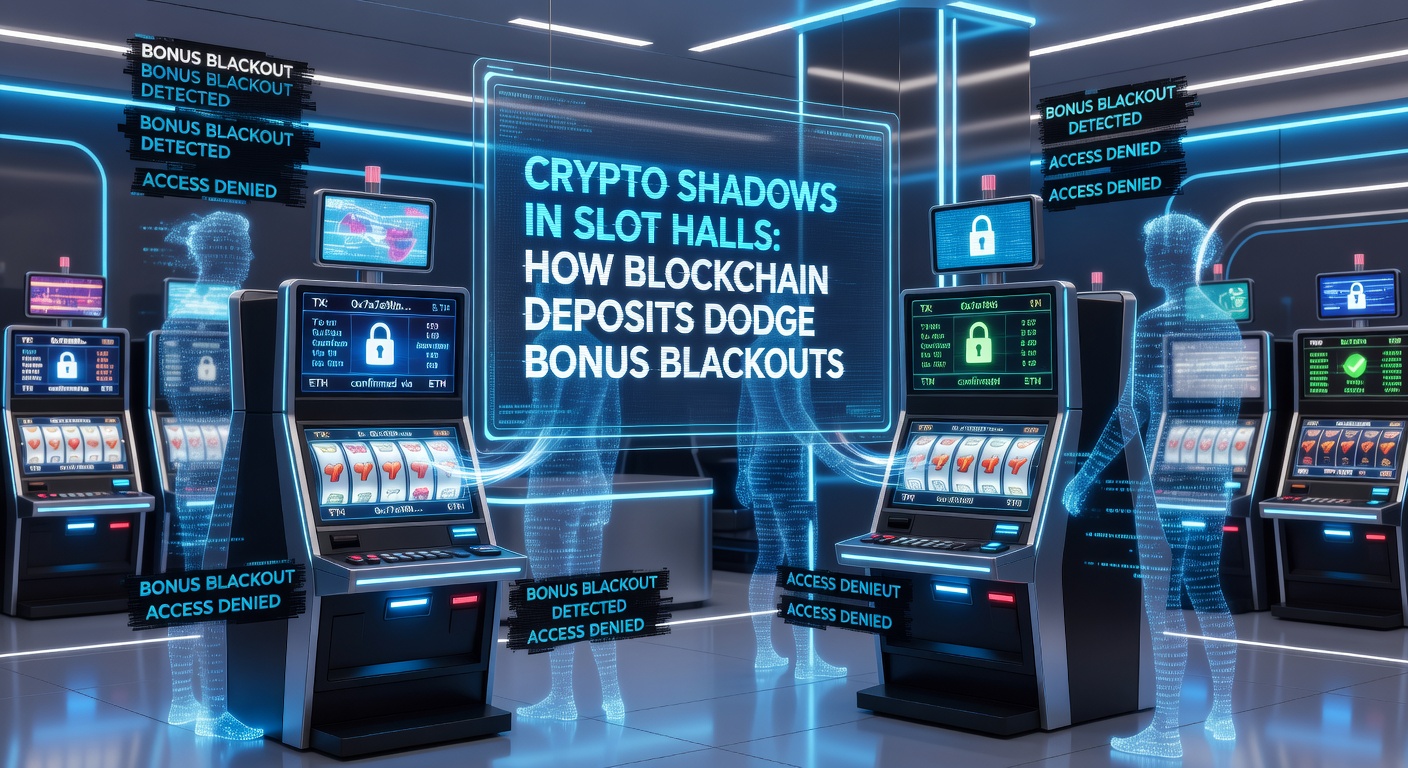 Digital blockchain network overlaying vibrant slot machine reels, symbolizing crypto integration in online casinos