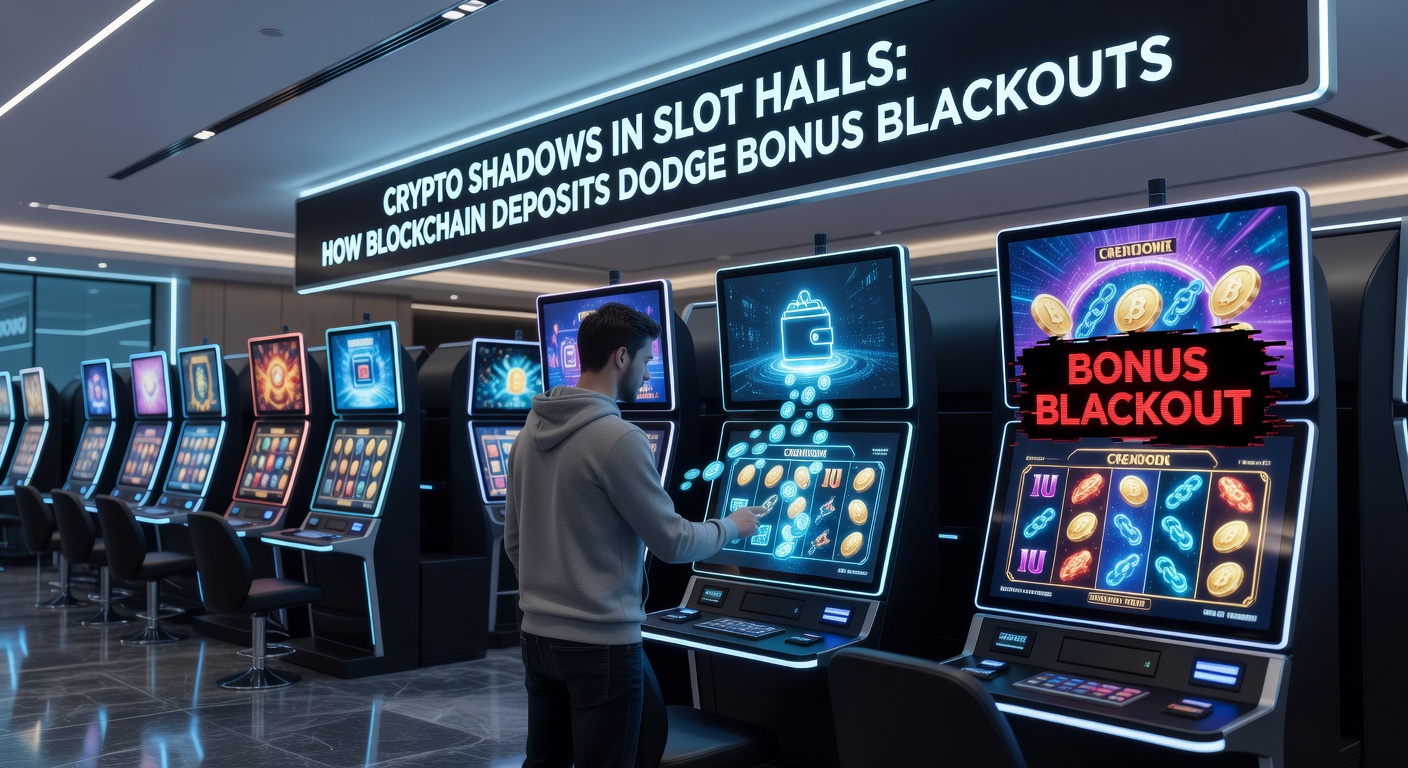 Illustration of a shadowy crypto wallet interfacing with glowing slot reels, highlighting seamless deposit flow