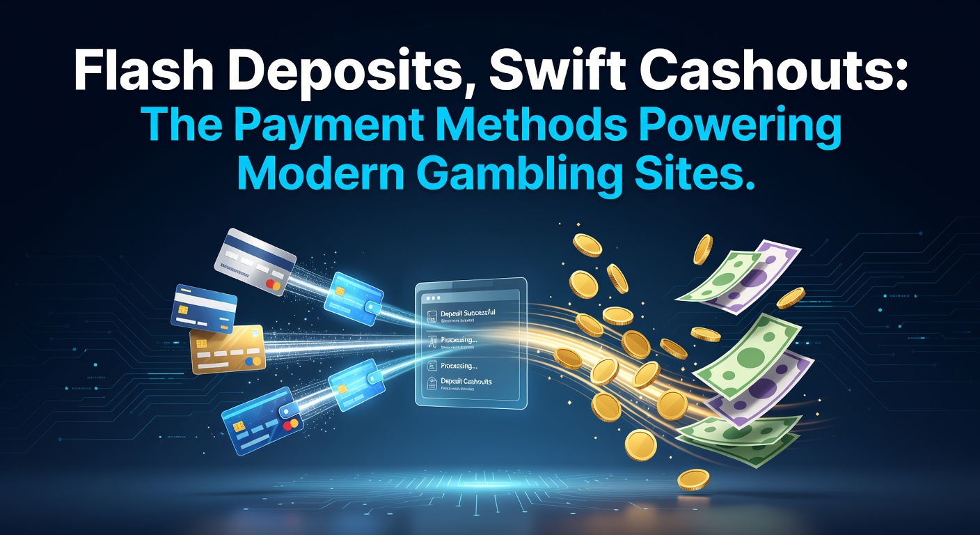 Dynamic graphic showing lightning-fast deposit icons like cards, e-wallets, and crypto symbols zooming into a casino interface