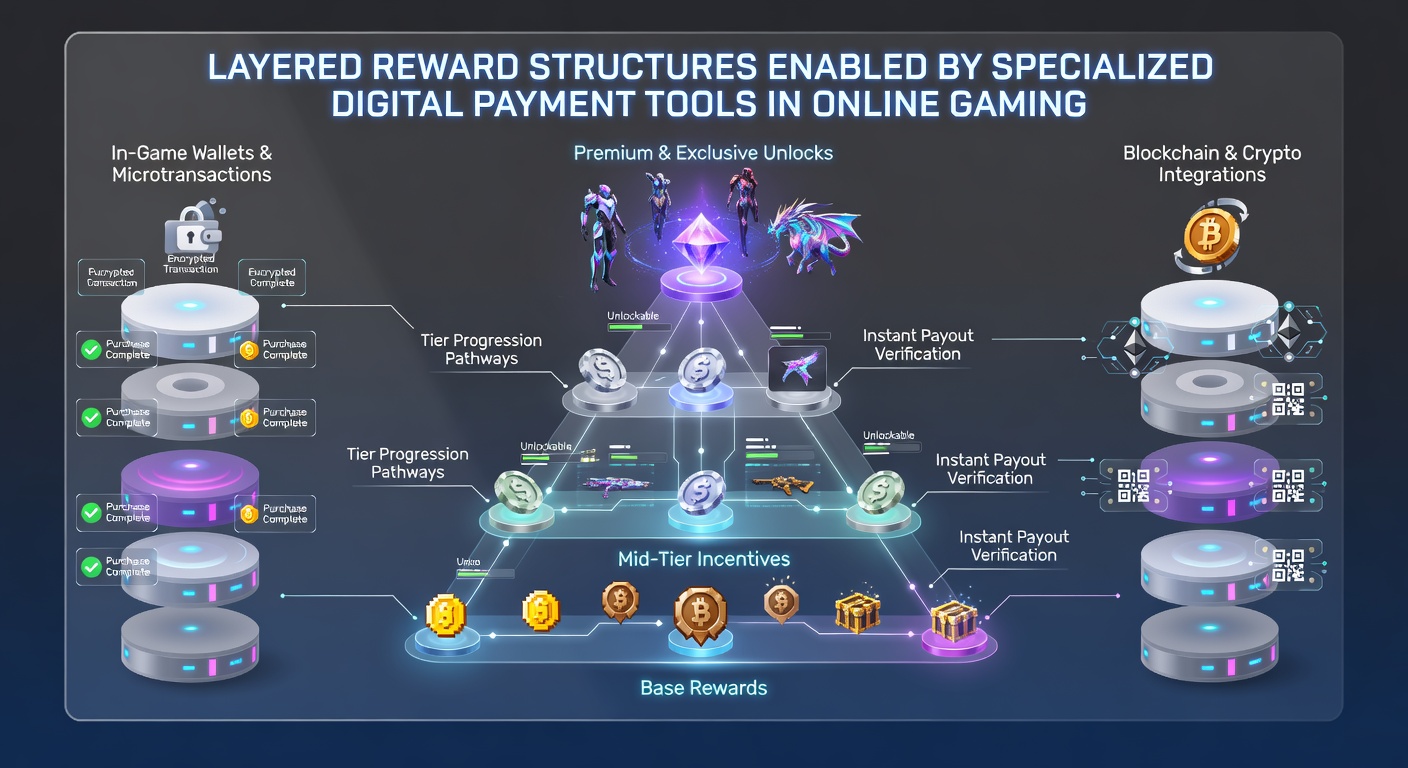 Infographic of multi-tier reward progression linked to specialized gaming payment tools