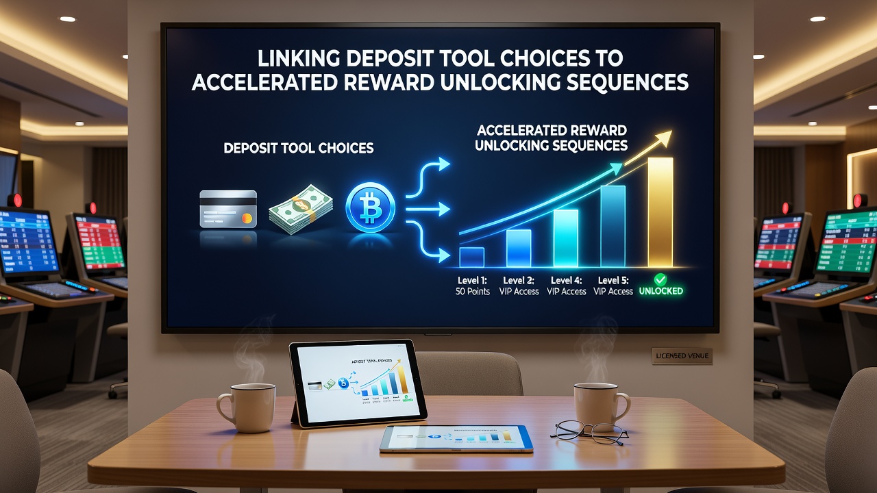 Illustration showing various deposit tools connecting to reward unlocking sequences at licensed betting venues