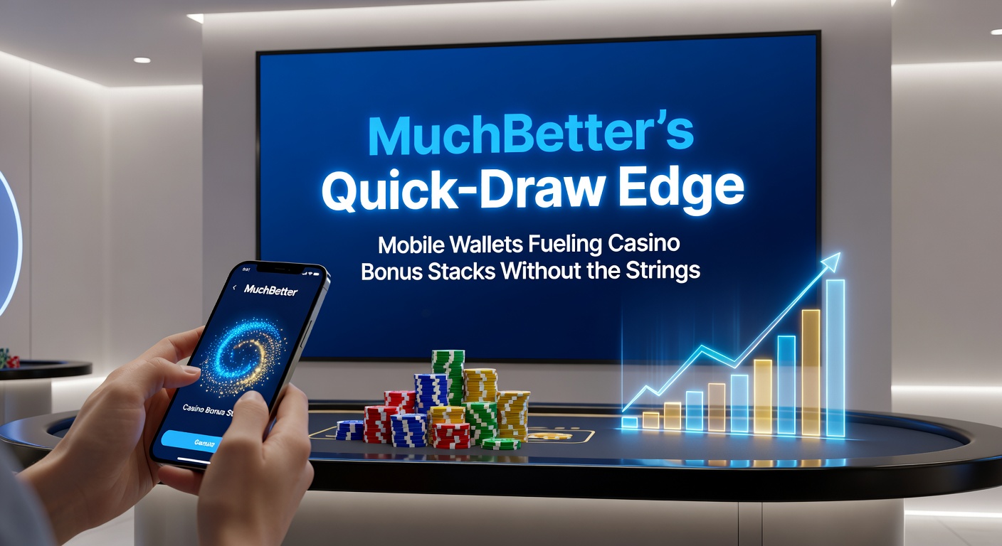 Illustration of cascading casino bonuses unlocked by MuchBetter mobile wallet deposit, showing stacked rewards and no-fee icons
