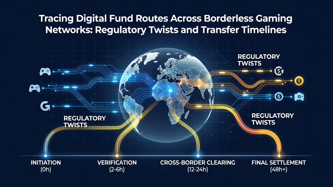 Digital transaction pathways visualized across interconnected global gaming platforms and financial networks
