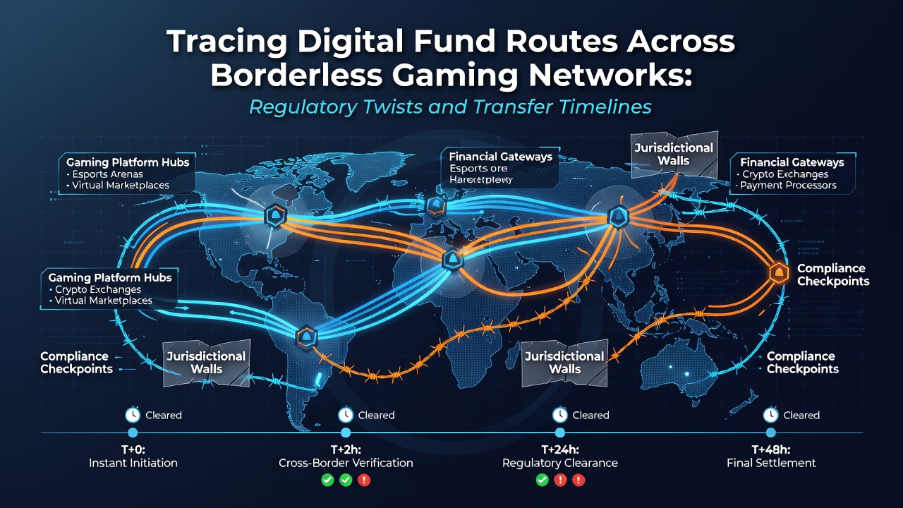 Regulatory compliance dashboard displaying transaction timelines and cross-border fund tracing metrics
