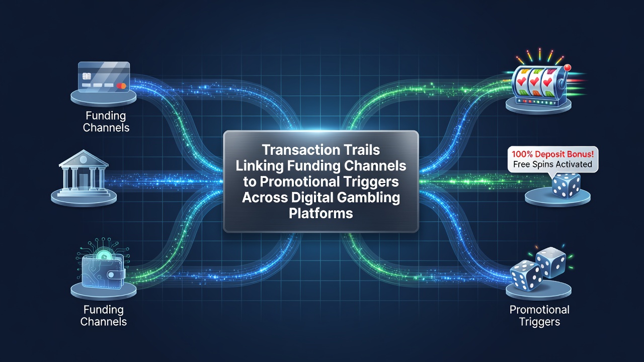 Digital transaction network visualization showing payment flows and bonus activation points across gambling platforms
