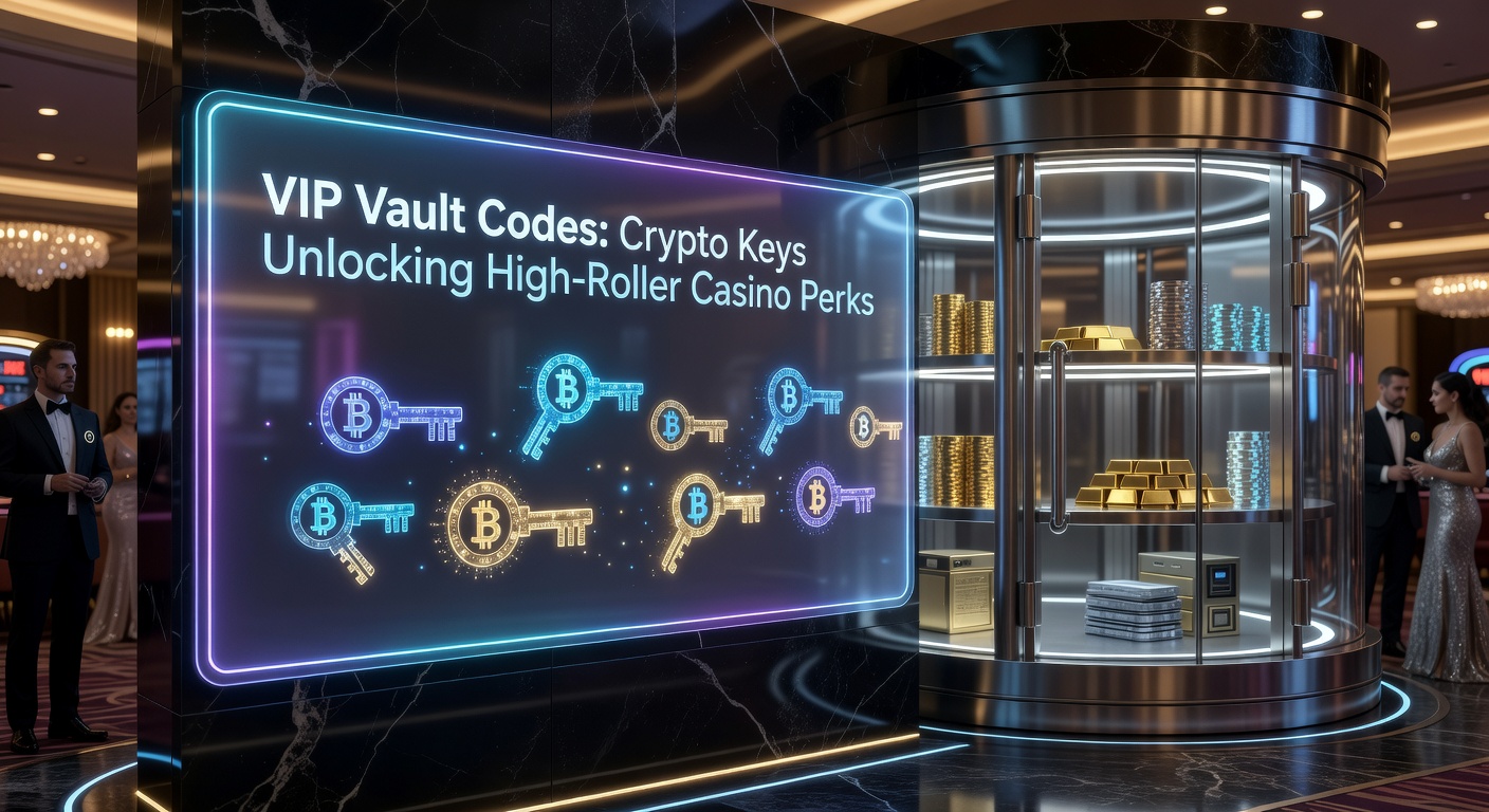 Digital vault glowing with crypto keys and casino chips, symbolizing high-roller access
